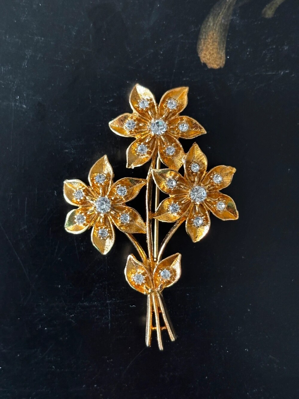 VTG 1960s Gold Flower Brooch